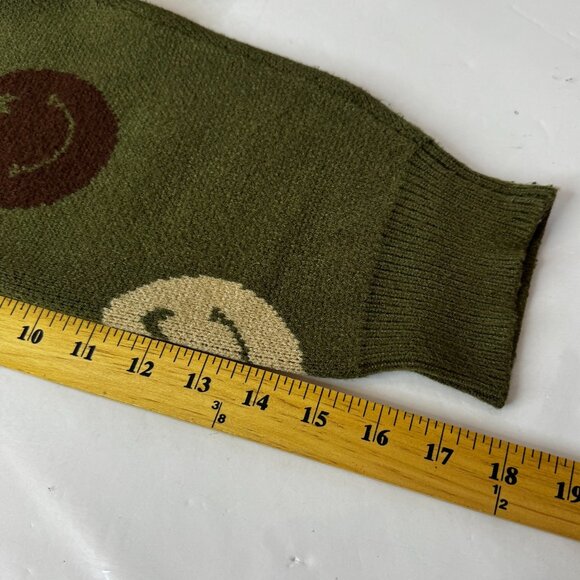 Forever 21 Women's Loose Fit Cardigan Size S Smiley Face Green Tan Jacquard Knit - Picture 7 of 8